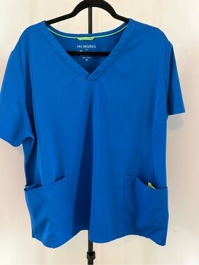 healing hands Blue Nursing Scrub Top with Lime Trim
